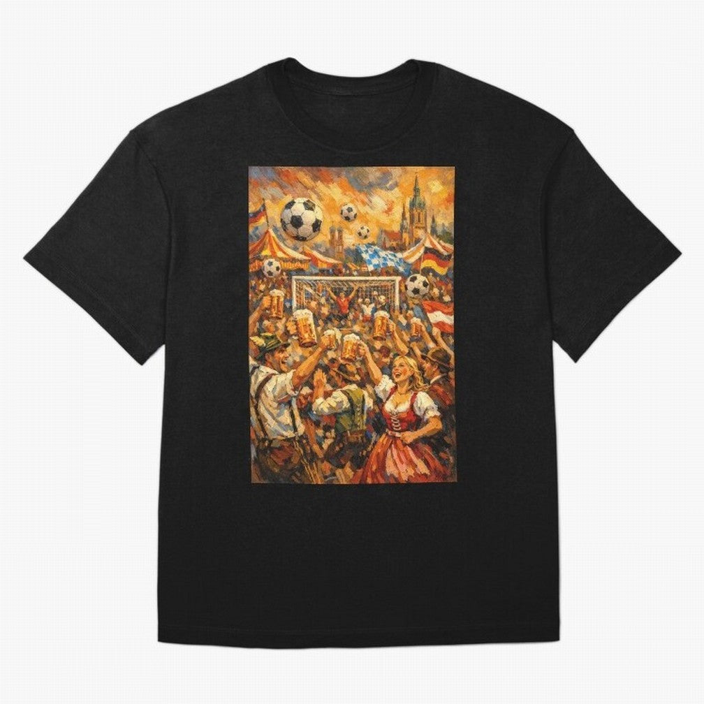 Festival Celebration with Soccer and Beer Oversized T-Shirt Keep the Match Day Mood of Global Football Passion for FIFA World Cup 2026 USA Canada Mexico, Featuring Messi, England and Germany, Soccer Culture, Superstar Moments, National Team Dreams
