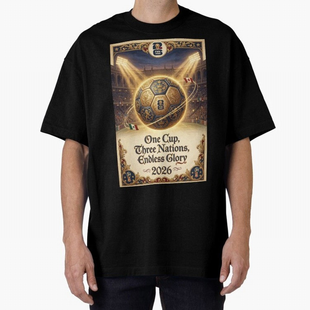 FIFA World Cup 2026 Poster Oversized T-Shirt Follow the Final Road of the FIFA World Cup 2026 USA Canada Mexico Journey through Messi, Neymar and Mbappe Highlights, Portugal Pride, Football History, Final Match Energy, Crowd Noise and Once in a