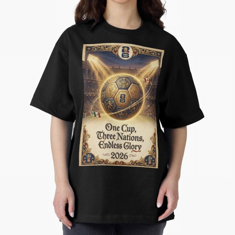 FIFA World Cup 2026 Poster Oversized T-Shirt Follow the Final Road of the FIFA World Cup 2026 USA Canada Mexico Journey through Messi, Neymar and Mbappe Highlights, Portugal Pride, Football History, Final Match Energy, Crowd Noise and Once in a