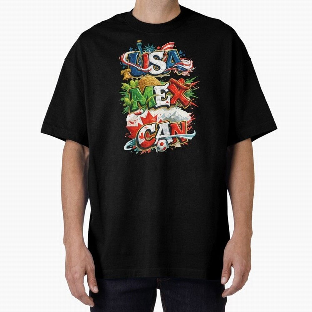 World Cup 2026 USA Canada Mexico Oversized T-Shirt Live the Energy of Global Football Passion for FIFA World Cup 2026, Centered on Messi, CR7 and Mbappe, Portugal, Worldwide Fan Energy, Dramatic Goals, Stadium Lights and Championship Celebrations;