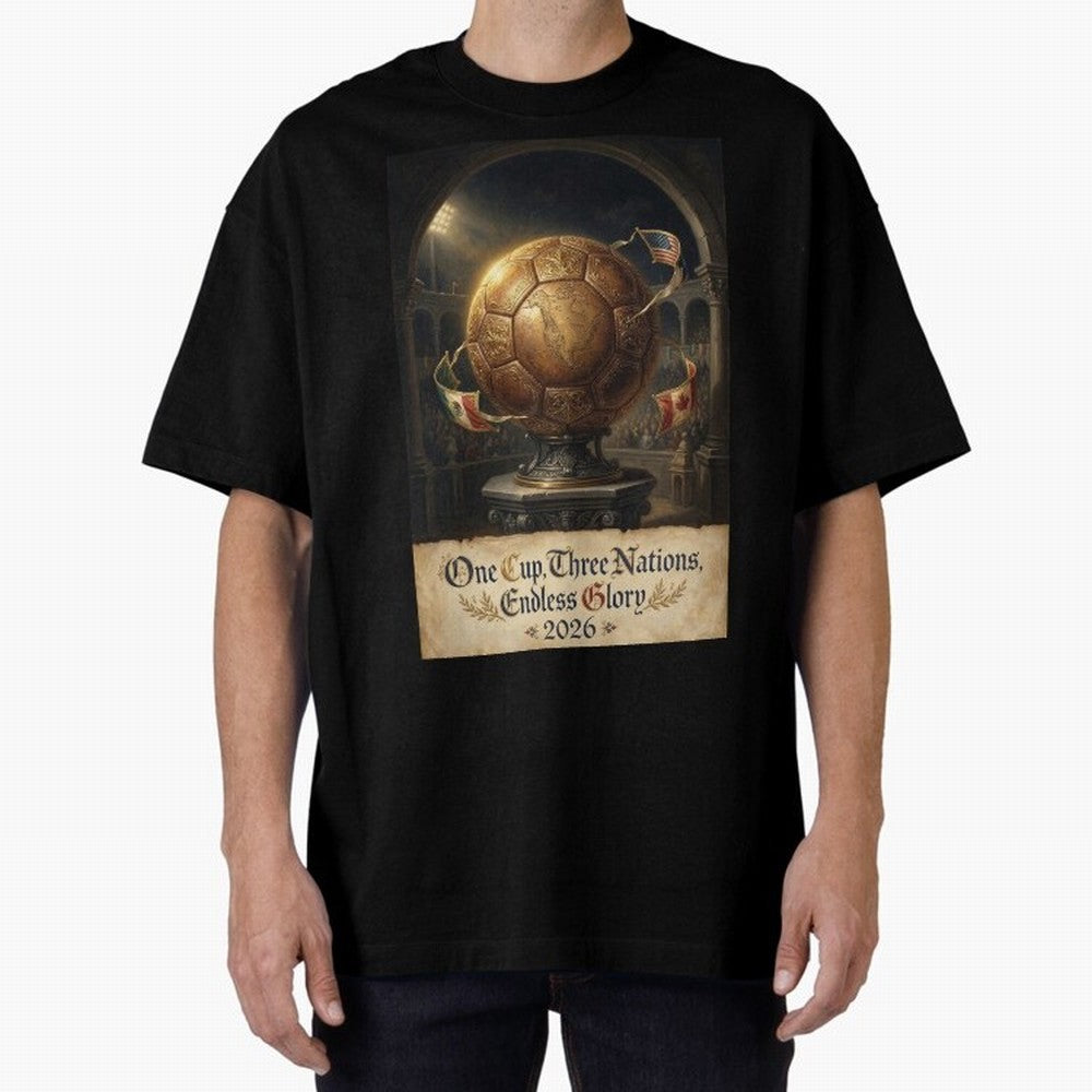 World Cup 2026 Emblem USA Canada Mexico Oversized T-Shirt Bring Bold Fan Energy to FIFA World Cup 2026 Group Stage Featuring Haaland, Germany Energy, Global Supporter Spirit, Legendary Goals, National Colors and Tournament Celebration; Perfect for