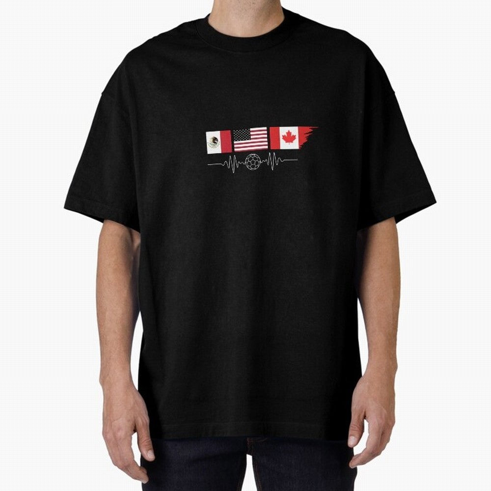 North America Soccer Heartbeat Flags 2026 Cup T-Shirt_82794888 Oversized T-Shirt Show Up for the Glory of the FIFA World Cup 2026 Group Stage Journey through Cristiano Ronaldo, Haaland and CR7 Highlights, Brazil Pride, Classic Soccer Heritage,