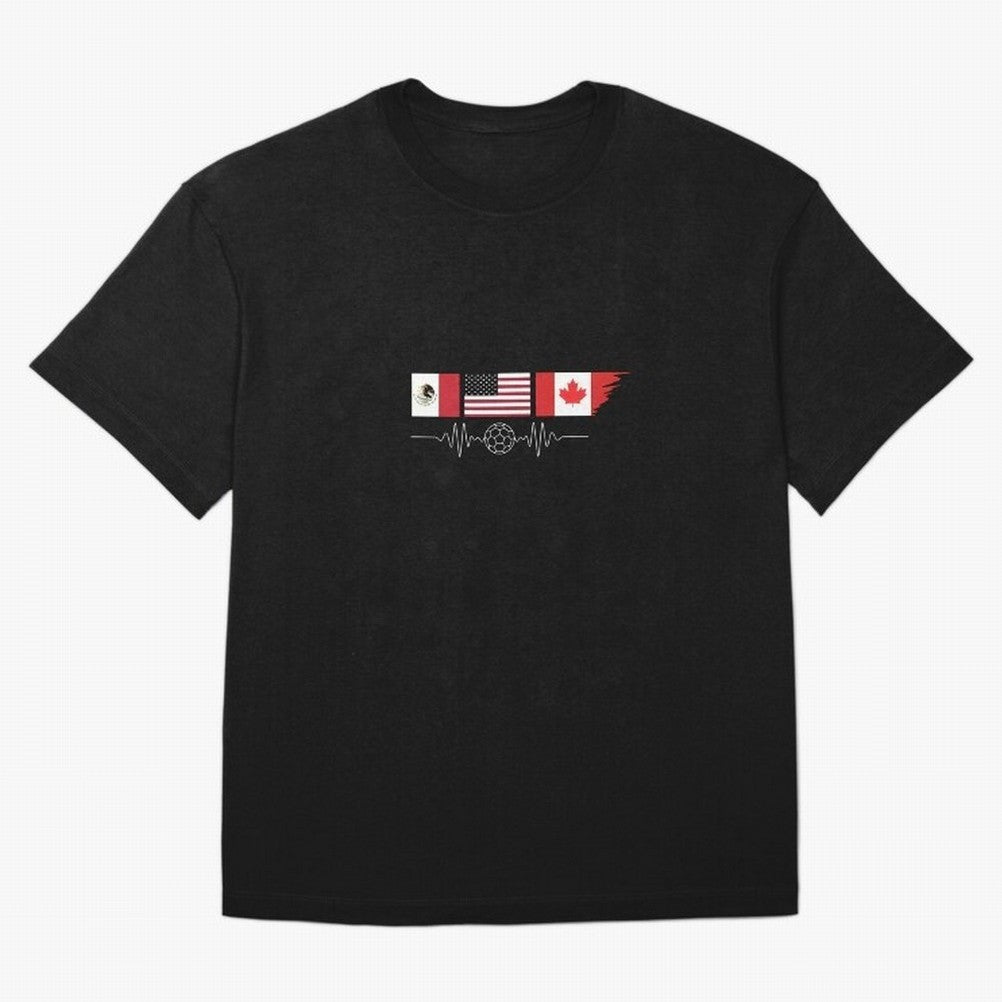 North America Soccer Heartbeat Flags 2026 Cup T-Shirt_82794888 Oversized T-Shirt Stand with the FIFA World Cup 2026 USA Canada Mexico Journey through Messi, Neymar and Mbappe Highlights, Netherlands Pride, Tournament Hype, Historic Matchups, Family