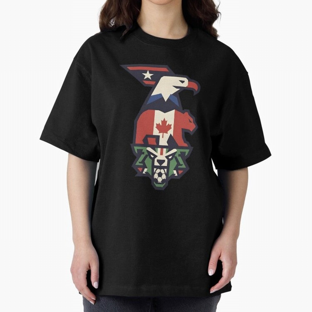 USA Canada Mexico World Cup 2026 Host Nations Oversized T-Shirt Represent the Passion of FIFA World Cup 2026 USA Canada Mexico Spirit, with Argentina, France and Brazil, Messi, Neymar and Mbappe, Supporter Pride, Iconic Celebrations, Legendary