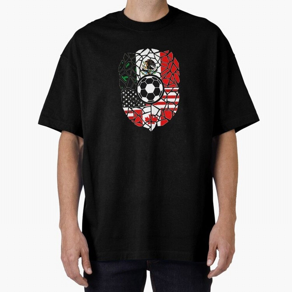 Mosaic Soccer Crest USA Canada Mexico Unity 2026 T-Shirt_82794688 Oversized T-Shirt Follow Every Goal of FIFA World Cup 2026 Group Stage for Fans of Haaland and Mbappe and Brazil, Portugal and Argentina, Bringing Goal Celebration Energy, Supporter