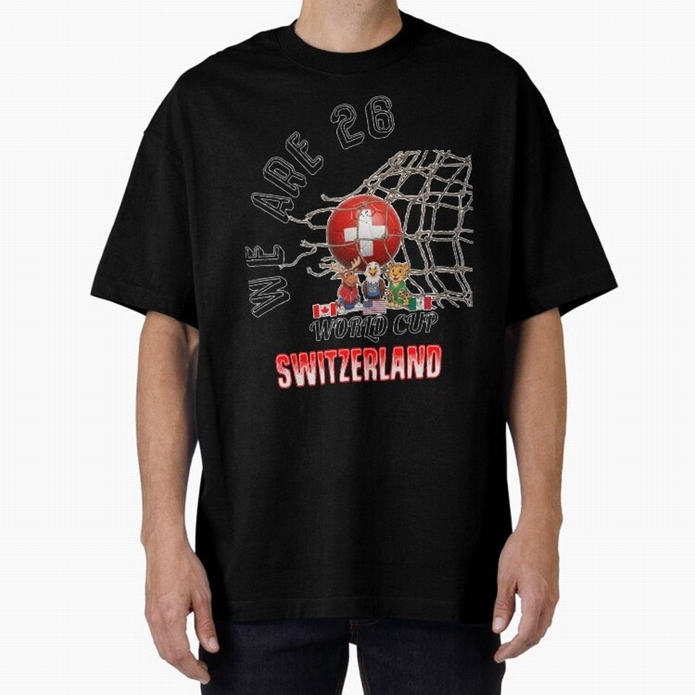 World cup 26 - Switzerland Oversized T-Shirt Show Championship Spirit for Global Football Passion for FIFA World Cup 2026 Group Stage, Made for CR7 and Messi, England, France and Netherlands, Global Supporter Spirit, Legendary Goals, National
