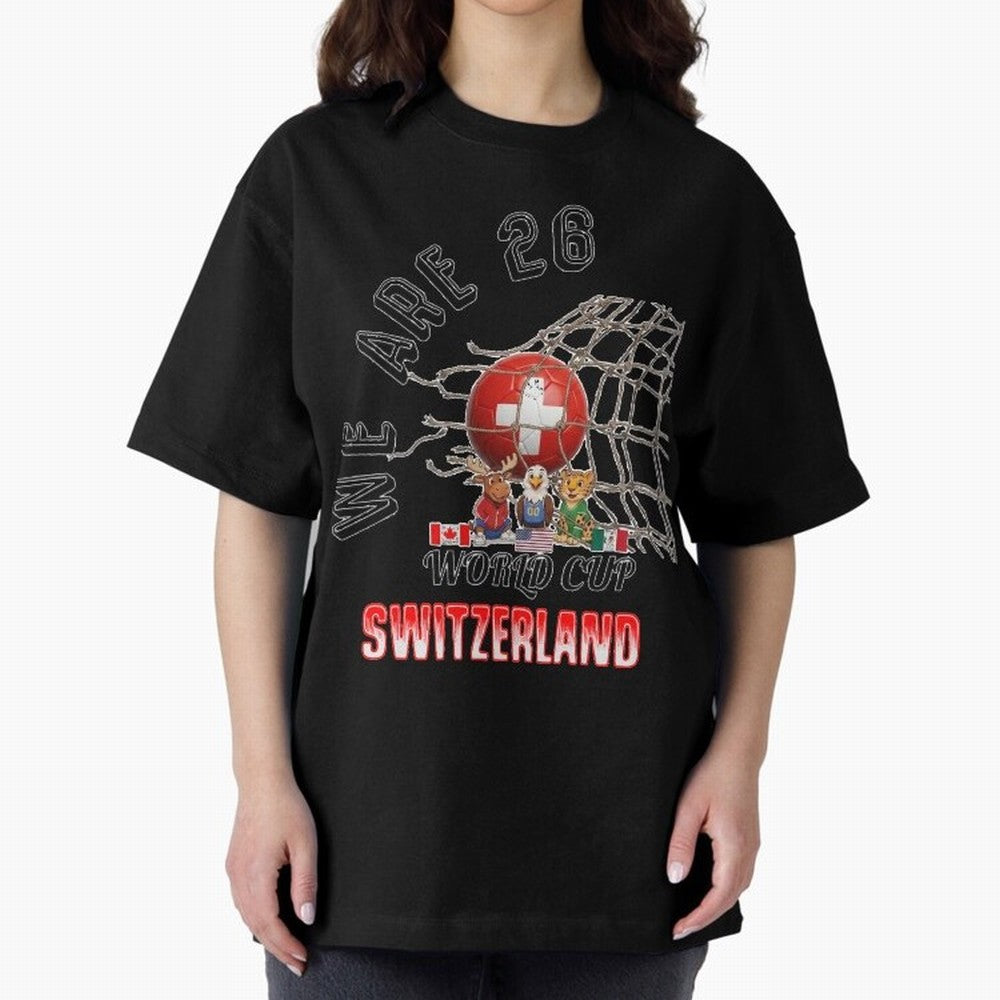 World cup 26 - Switzerland Oversized T-Shirt Show Championship Spirit for Global Football Passion for FIFA World Cup 2026 Group Stage, Made for CR7 and Messi, England, France and Netherlands, Global Supporter Spirit, Legendary Goals, National