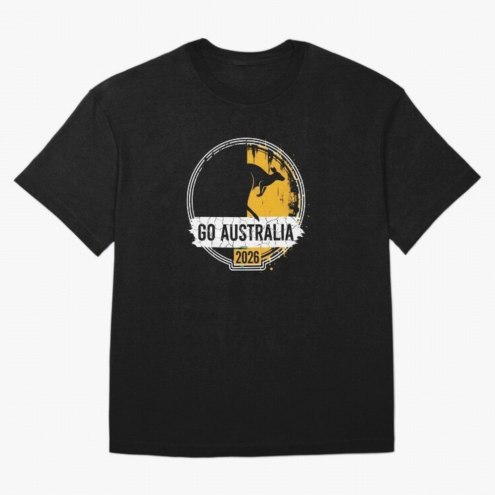 Golden Green Kangaroo Emblem Go Australia 2026 Supporter Design T-Shirt_83662099 Oversized T-Shirt Celebrate Supporters United by FIFA World Cup 2026 USA Canada Mexico for Fans of Mbappe and Argentina, France and Brazil, Bringing Football History,