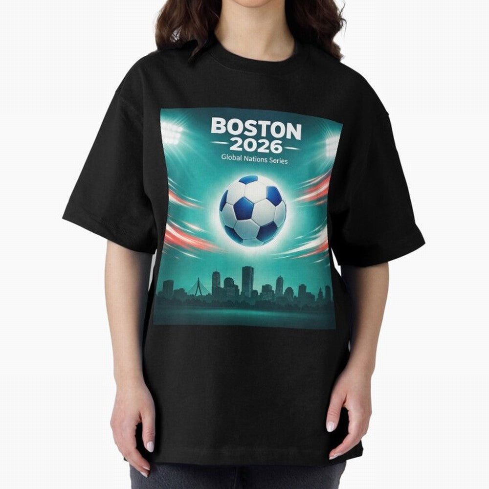 Boston 2026 Soccer Event Oversized T-Shirt Honor Champions and Dreams in FIFA World Cup 2026 Group Stage for Fans of CR7 and Messi and Argentina and Brazil, Bringing Classic Soccer Heritage, Championship Pressure, Fan Loyalty and International