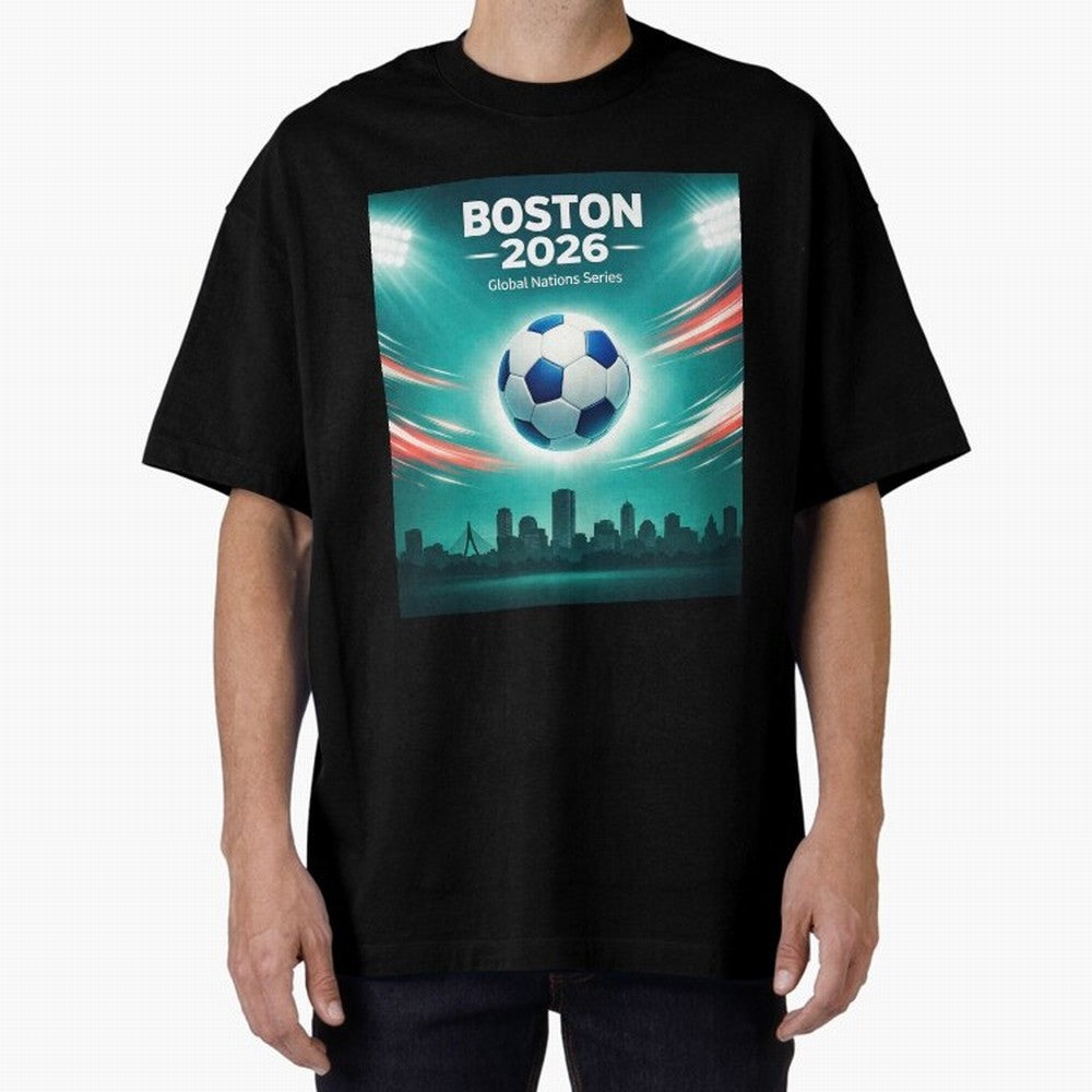 Boston 2026 Soccer Event Oversized T-Shirt Honor Champions and Dreams in FIFA World Cup 2026 Group Stage for Fans of CR7 and Messi and Argentina and Brazil, Bringing Classic Soccer Heritage, Championship Pressure, Fan Loyalty and International
