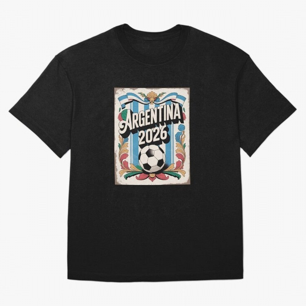 Argentina World Cup 2026 Filete Porte?o Vintage Football Poster - Buenos Aires Folk Art Fan Design Oversized T-Shirt Show Passion for the Stars of FIFA World Cup 2026 Group Stage Driven by Messi, Portugal, Spain and Germany Energy, Classic Soccer