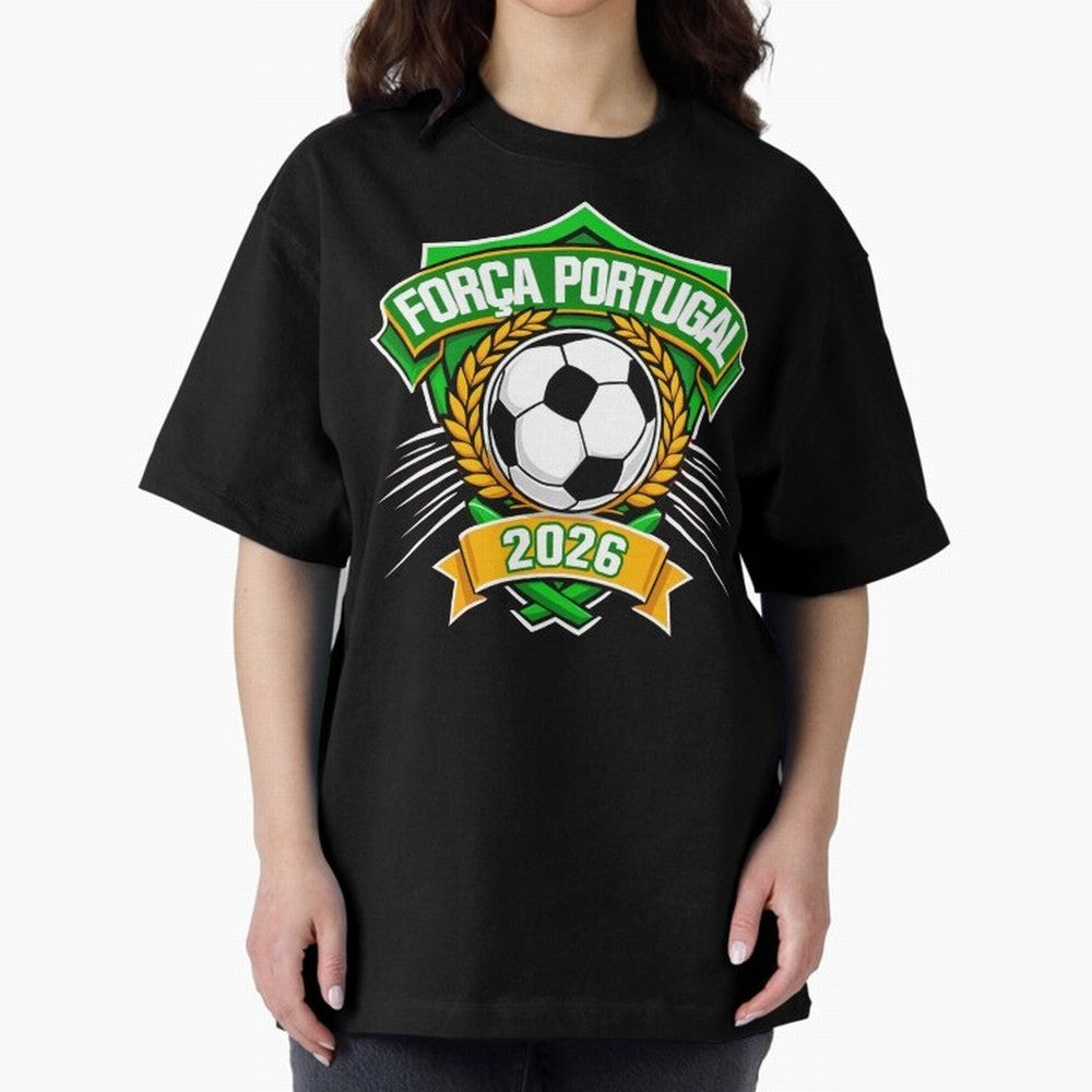 Portugal Fan Art for World Cup 2026 Oversized T-Shirt Turn Football Passion into Global Football Passion for FIFA World Cup 2026, Celebrating Messi, Neymar and Mbappe, Netherlands, Football Festival Excitement, Trophy Ambitions, Country Rivalries