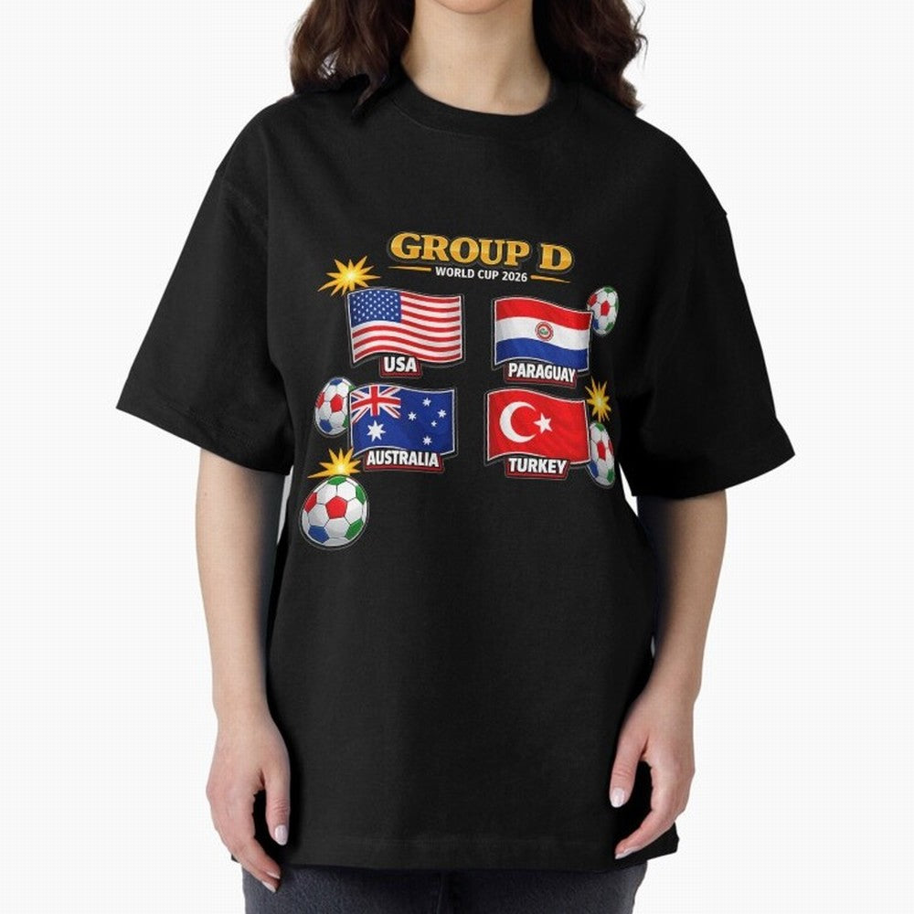 Group?D?¨C?World?Cup?2026?Flags Oversized T-Shirt Represent Match Day Hype around FIFA World Cup 2026 USA Canada Mexico, Messi and Cristiano Ronaldo, France, Tournament Hype, Historic Matchups, Family Viewing Parties and Global Sports Pride; Great
