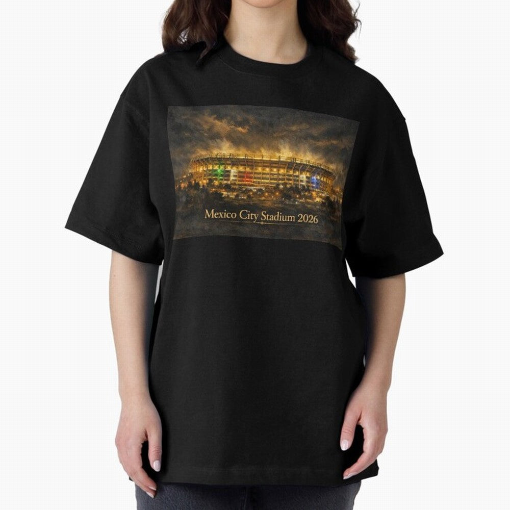 Mexico City Stadium at Night Oversized T-Shirt Celebrate Global Passion for Match Day Hype around FIFA World Cup 2026 Group Stage, Neymar, England and Germany, Football Passion, Legendary Performances, Festival Vibes and Supporter Community; Made