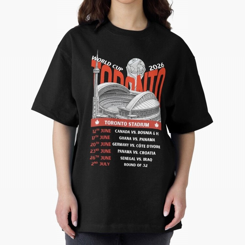 World Cup 2026 Toronto Stadium Match Schedule Soccer Fan Art Oversized T-Shirt Support Your Favorite Stars during Global Football Passion for FIFA World Cup 2026, Centered on Mbappe, Brazil, Portugal and Argentina, Global Supporter Spirit,