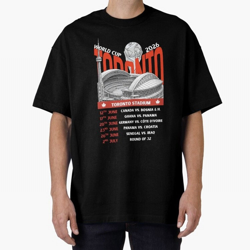 World Cup 2026 Toronto Stadium Match Schedule Soccer Fan Art Oversized T-Shirt Support Your Favorite Stars during Global Football Passion for FIFA World Cup 2026, Centered on Mbappe, Brazil, Portugal and Argentina, Global Supporter Spirit,