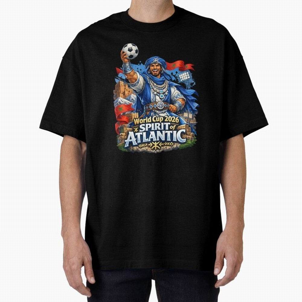 Moroccan World Cup 2026 Spirit of Atlantic Oversized T-Shirt Enjoy the Biggest Football Party of FIFA World Cup 2026 Group Stage for Fans of Messi, Neymar and Mbappe and Spain and Netherlands, Bringing Classic Soccer Heritage, Championship