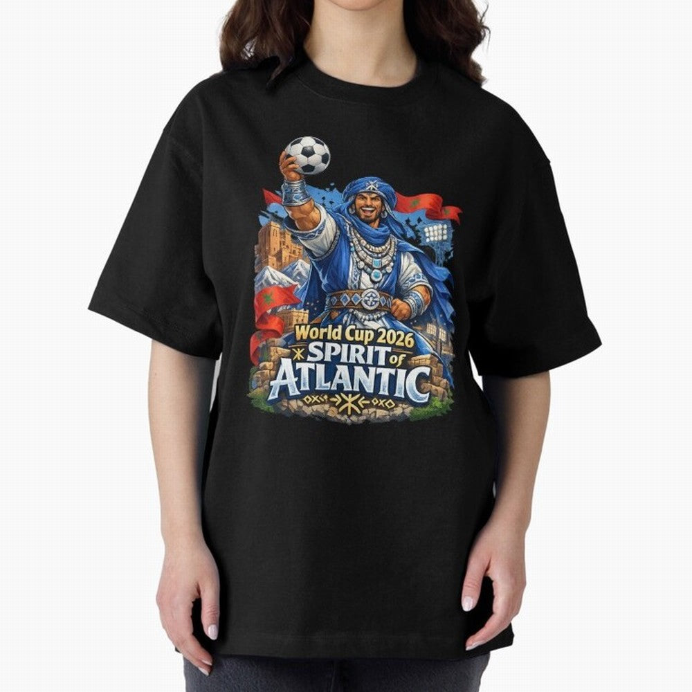 Moroccan World Cup 2026 Spirit of Atlantic Oversized T-Shirt Enjoy the Biggest Football Party of FIFA World Cup 2026 Group Stage for Fans of Messi, Neymar and Mbappe and Spain and Netherlands, Bringing Classic Soccer Heritage, Championship