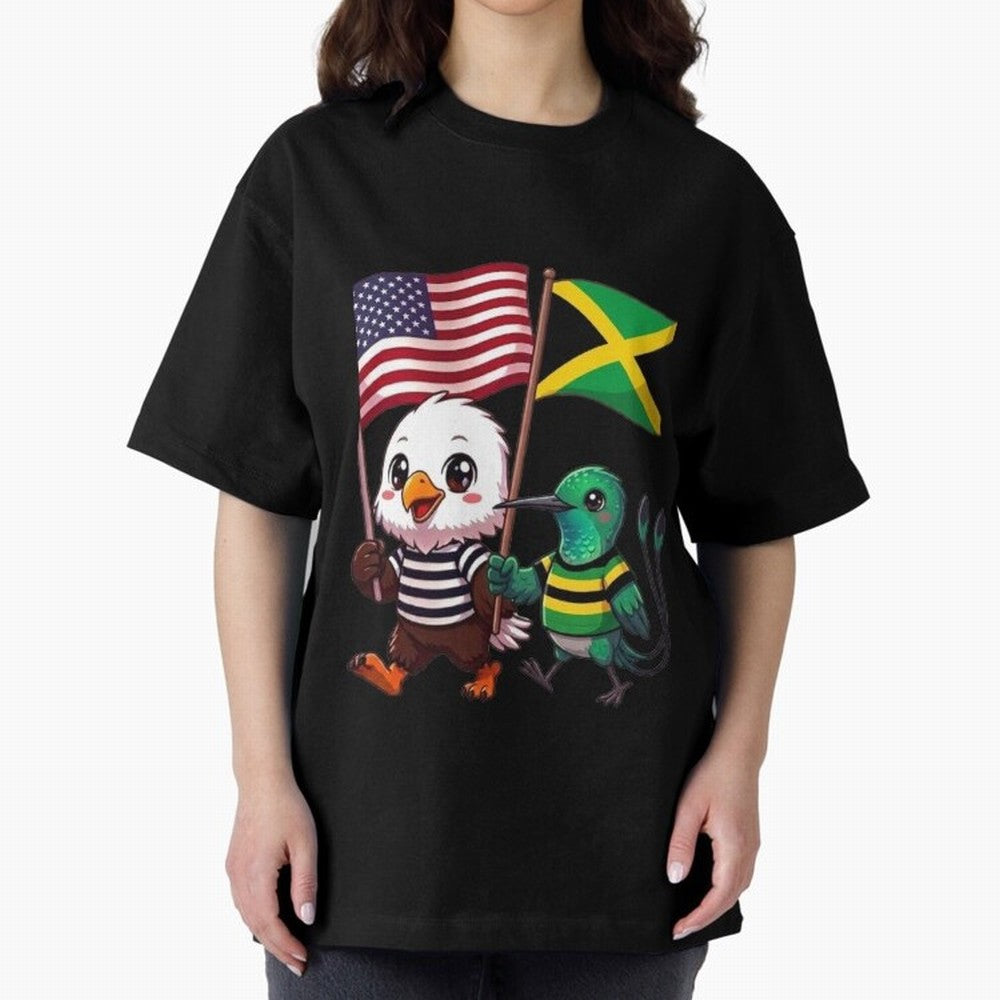 The American eagle and its friend, the Jamaican hummingbird Oversized T-Shirt Bring Stadium Energy to Match Day Hype around FIFA World Cup 2026 USA Canada Mexico, Haaland and Mbappe, Brazil, Goal Celebration Energy, Supporter Heritage, Football