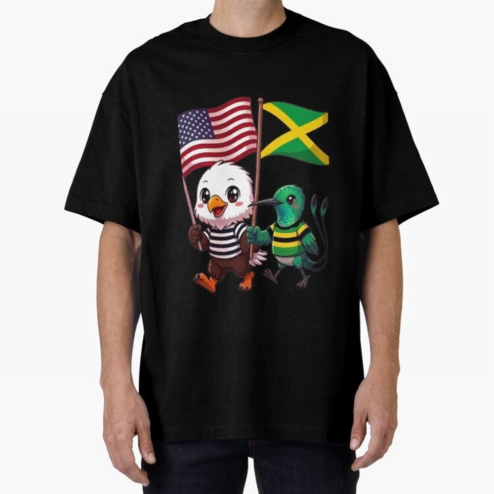 The American eagle and its friend, the Jamaican hummingbird Oversized T-Shirt Bring Stadium Energy to Match Day Hype around FIFA World Cup 2026 USA Canada Mexico, Haaland and Mbappe, Brazil, Goal Celebration Energy, Supporter Heritage, Football