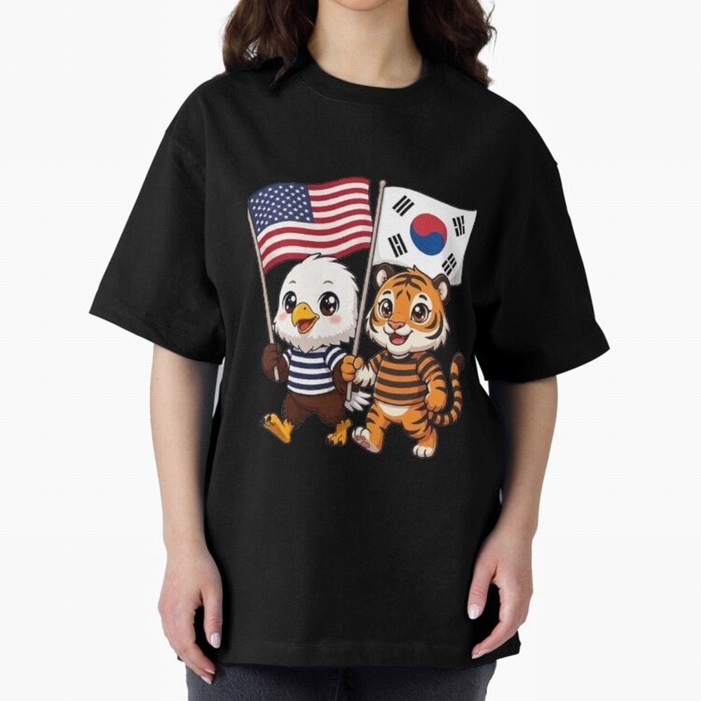 The American eagle and its friend the South Korean tiger Oversized T-Shirt Support FIFA World Cup 2026 Group Stage Spirit, with England, France and Netherlands, CR7 and Messi, Soccer Culture, Superstar Moments, National Team Dreams and Competitive