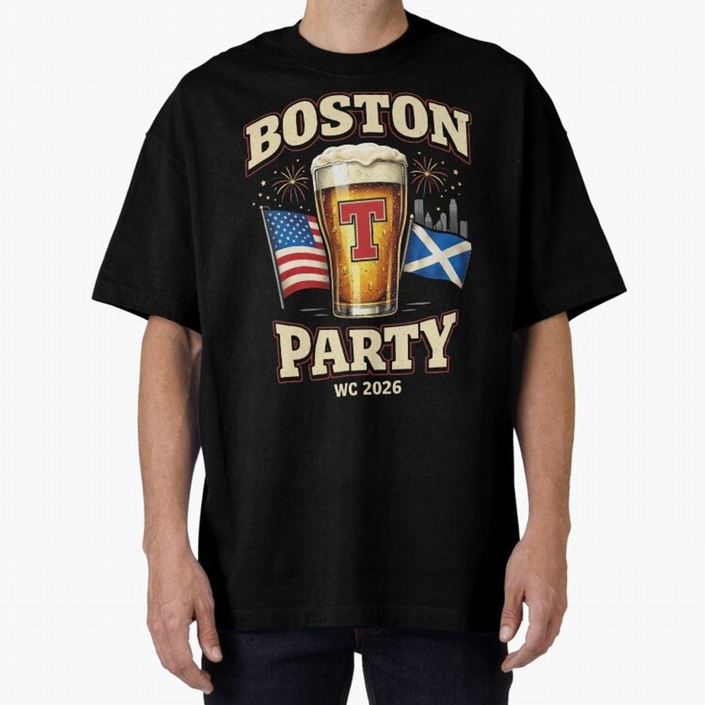 Boston T?Party Scotland Football WC 2026 Oversized T-Shirt Bring Legendary Rivalry Energy to Match Day Hype around FIFA World Cup 2026 Group Stage, Messi and Cristiano Ronaldo, France and Portugal, Sports Nostalgia, International Competition,
