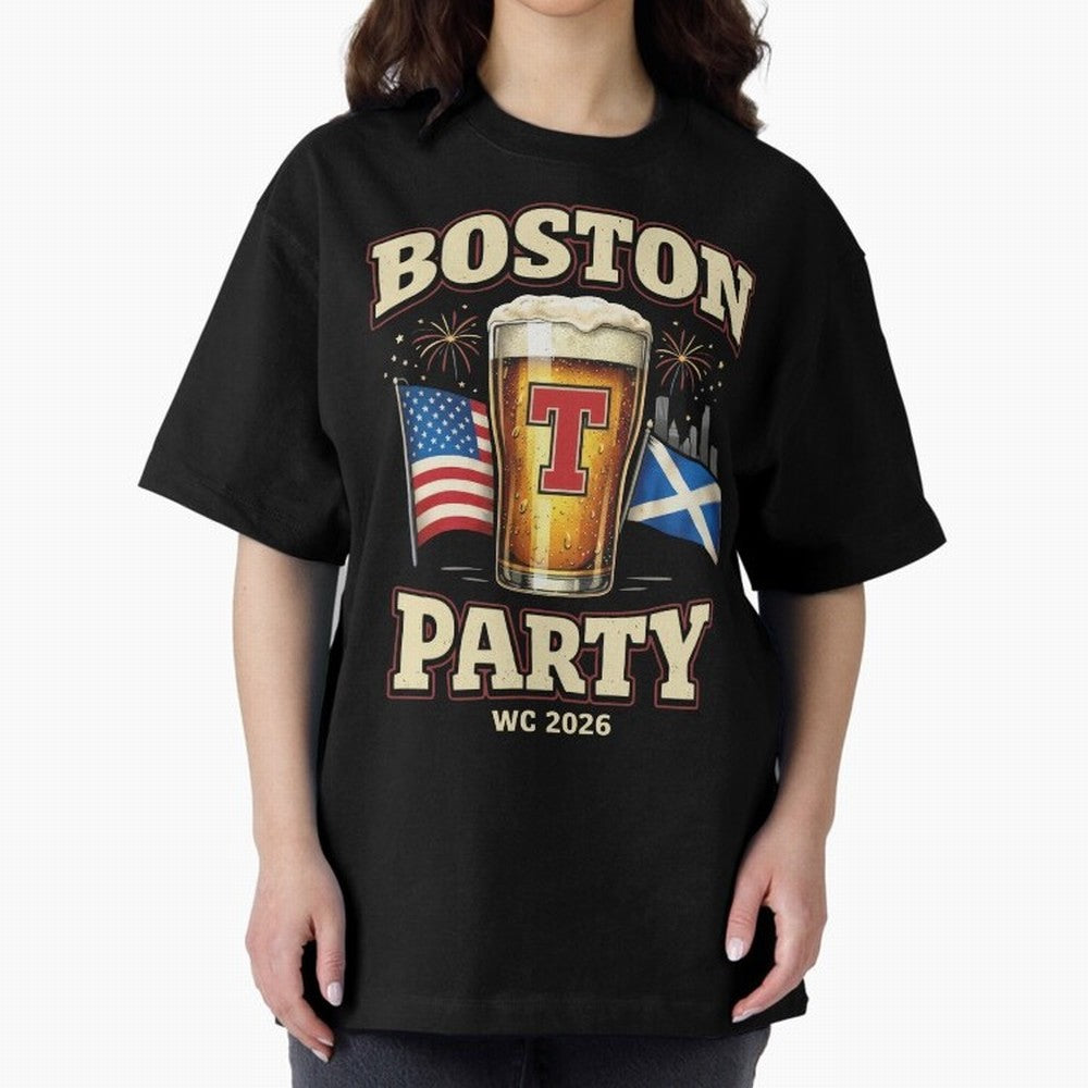 Boston T?Party Scotland Football WC 2026 Oversized T-Shirt Bring Legendary Rivalry Energy to Match Day Hype around FIFA World Cup 2026 Group Stage, Messi and Cristiano Ronaldo, France and Portugal, Sports Nostalgia, International Competition,