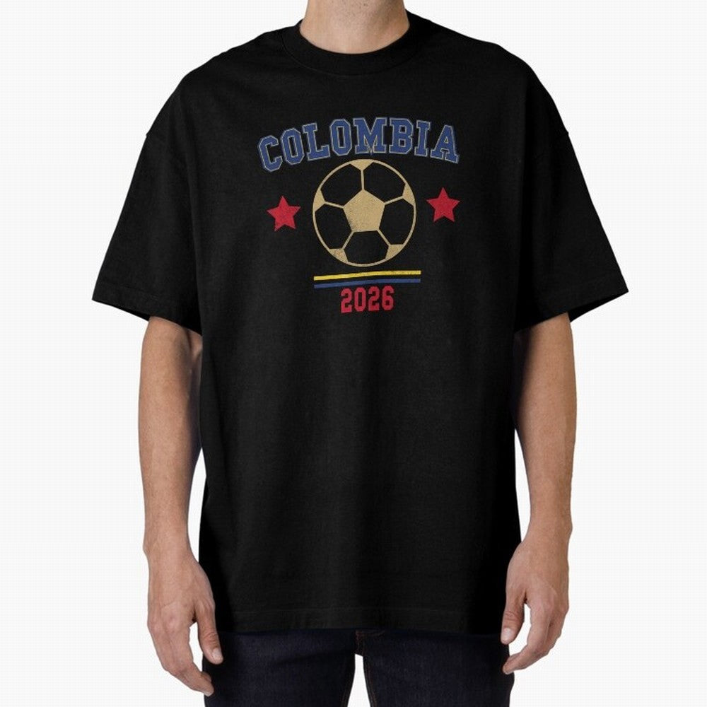 Colombia ¡ª Vintage Soccer Tee Oversized T-Shirt Feel the Trophy Chase of FIFA World Cup 2026 Group Stage for Fans of Haaland and Mbappe and Brazil, Bringing Stadium Memories, Football Loyalty, International Chants and Championship Tradition; Made
