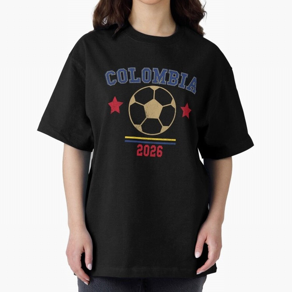 Colombia ¡ª Vintage Soccer Tee Oversized T-Shirt Feel the Trophy Chase of FIFA World Cup 2026 Group Stage for Fans of Haaland and Mbappe and Brazil, Bringing Stadium Memories, Football Loyalty, International Chants and Championship Tradition; Made