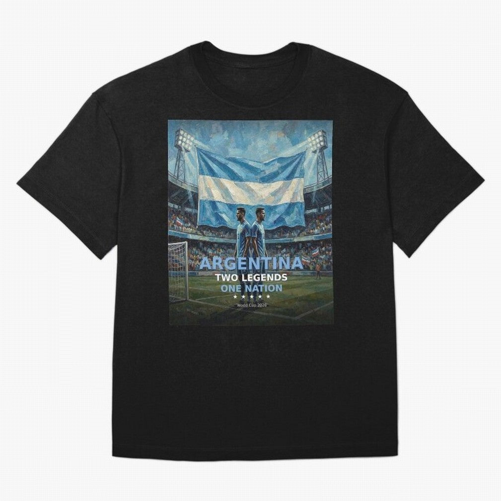Argentina Two Legends One Nation - World Cup 2026 Soccer Fan Tee Oversized T-Shirt Carry the Colors and Pride of FIFA World Cup 2026 USA Canada Mexico for Fans of CR7 and England, France and Netherlands, Bringing Match Day Excitement, Supporter