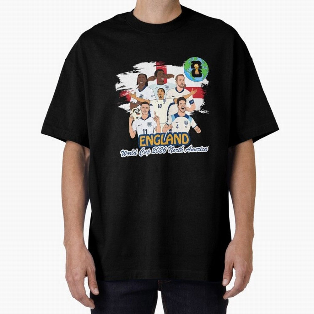 England Soccer Stars World Cup 2026 North America Oversized T-Shirt Mark the FIFA World Cup 2026 USA Canada Mexico Journey through Mbappe and Neymar Highlights, Netherlands Pride, Vintage Soccer Flavor, Modern Football Stars, National Flags and