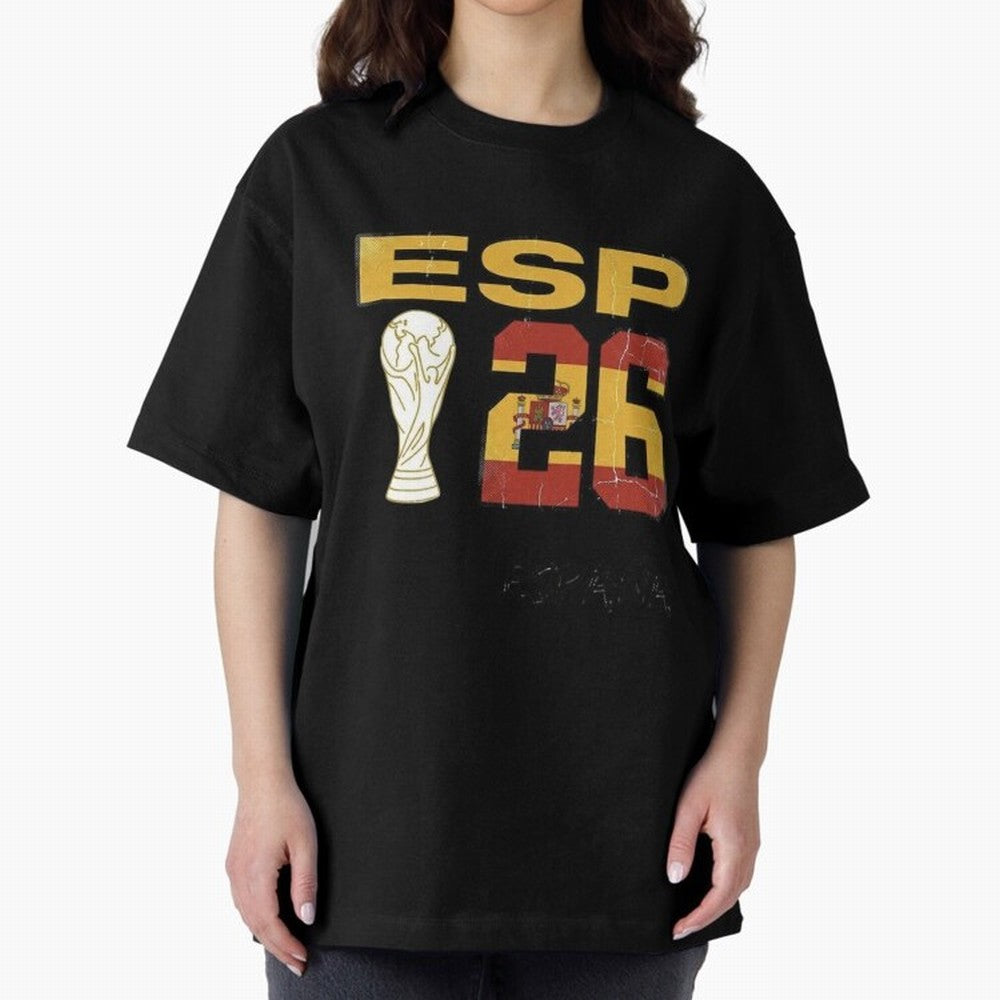 Spain Football World Cup 2026 - Vintage ESP 26 Flag Design Oversized T-Shirt Fuel Global Football Passion for FIFA World Cup 2026 Group Stage, Filled with CR7 and Messi, Brazil, Portugal and Argentina, Worldwide Fan Energy, Dramatic Goals, Stadium