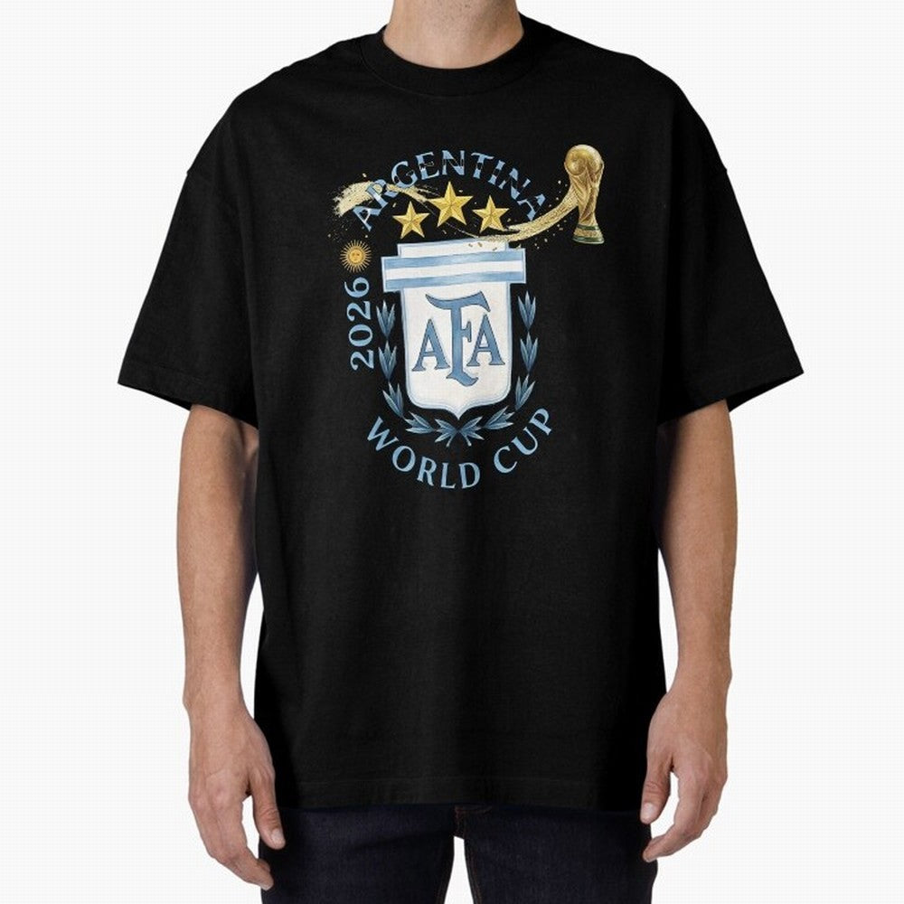 Argentina Football Champion World Cup 2026 - Gold Stars Watercolor Oversized T-Shirt Follow the FIFA World Cup 2026 Journey through Cristiano Ronaldo, Haaland and CR7 Highlights, Portugal, Spain and Germany Pride, Football History, Final Match
