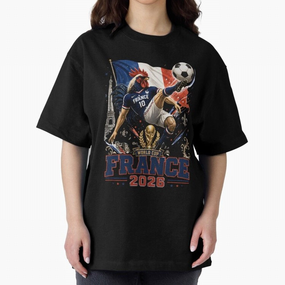 France Football World Cup 2026 Retro Rooster Kick - Les Bleus Oversized T-Shirt Join the FIFA World Cup 2026 Journey through Neymar Highlights, Brazil Pride, Stadium Memories, Football Loyalty, International Chants and Championship Tradition;
