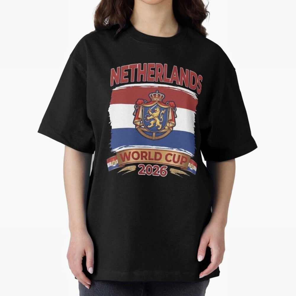 Netherlands World Cup 2026 Coat of Arms Football Design Oversized T-Shirt Bring Supporter Culture to FIFA World Cup 2026 USA Canada Mexico for Fans of Neymar and Spain, Bringing Football History, Final Match Energy, Crowd Noise and Once in a