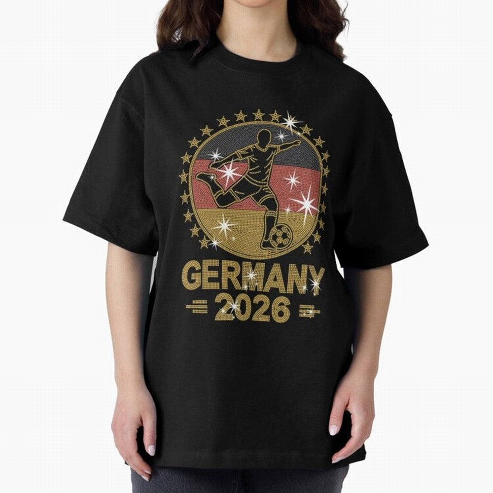 Germany Soccer World Cup 2026 Glitter Style Fan Art Oversized T-Shirt Fuel the Hype around FIFA World Cup 2026 Group Stage Spirit, with England, France and Netherlands, Cristiano Ronaldo, Goal Celebration Energy, Supporter Heritage, Football Icons