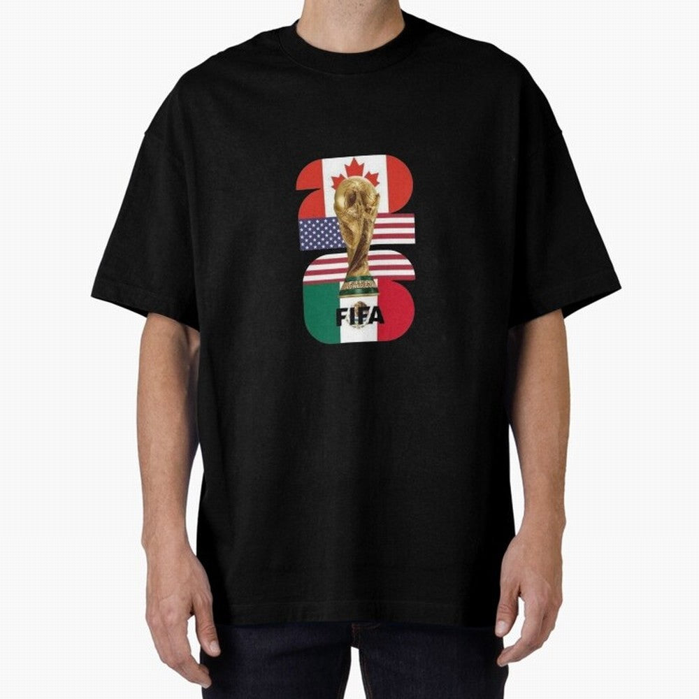Three Nations Host Trophy Vertical Oversized T-Shirt Live the Energy of Match Day Hype around FIFA World Cup 2026 Group Stage, Mbappe, England and Germany, Retro Football Energy, Iconic Rivalries, Trophy Chase Drama and Stadium Atmosphere; Made for