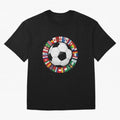 Global Nations Football Circle Art Oversized T-Shirt Mark FIFA World Cup 2026 USA Canada Mexico Spirit, Driven by Argentina, Messi, Neymar and Mbappe, Game Day Rituals, Football Legends, Country Pride and the Road to the Final; Perfect for People