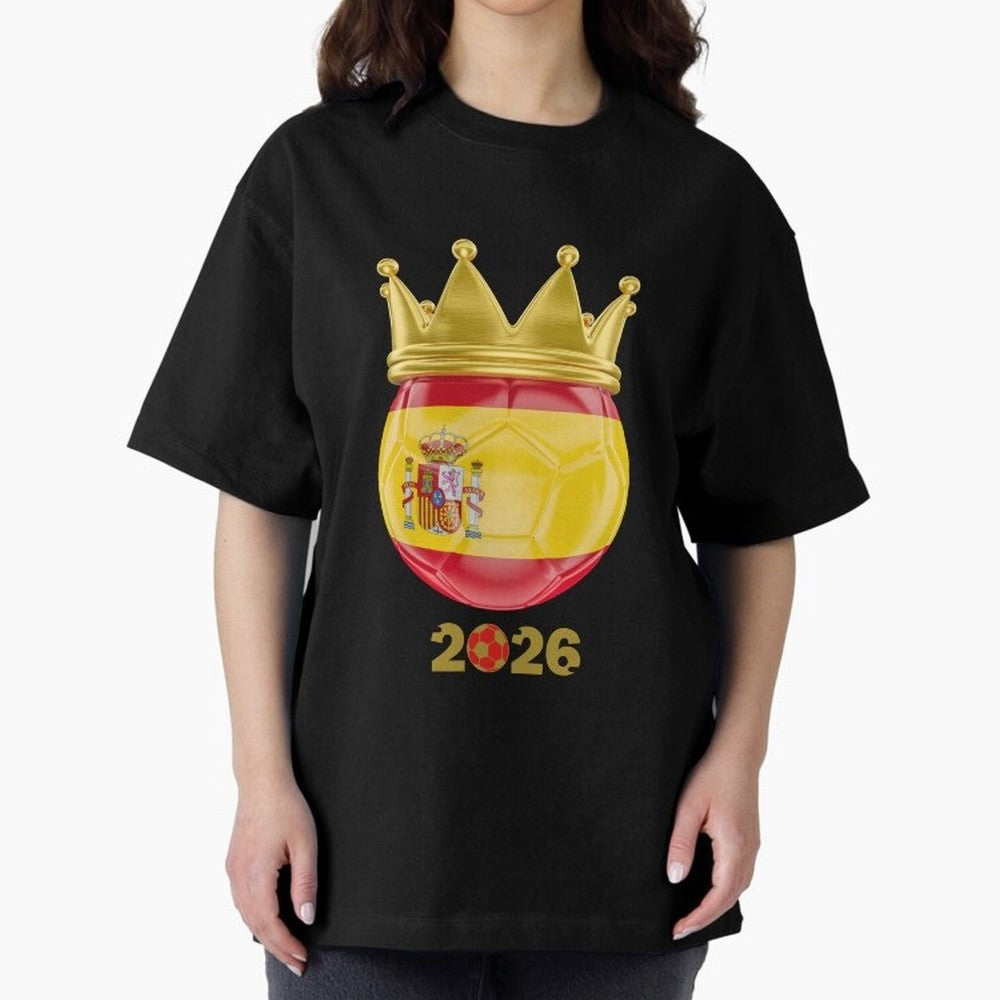 Spain Football Champion Crown 2026 Oversized T-Shirt Mark Global Football Passion for FIFA World Cup 2026, Built around Cristiano Ronaldo, Haaland and CR7, Brazil, Portugal and Argentina, Supporter Pride, Iconic Celebrations, Legendary Names and