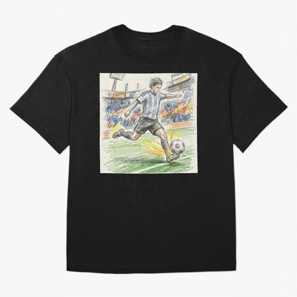 Dynamic Soccer Power Kick - Blue & White Jersey Style Oversized T-Shirt Back Your Heroes with FIFA World Cup 2026 Group Stage for Fans of Cristiano Ronaldo and Germany, Bringing Sports Nostalgia, International Competition, Famous Players and