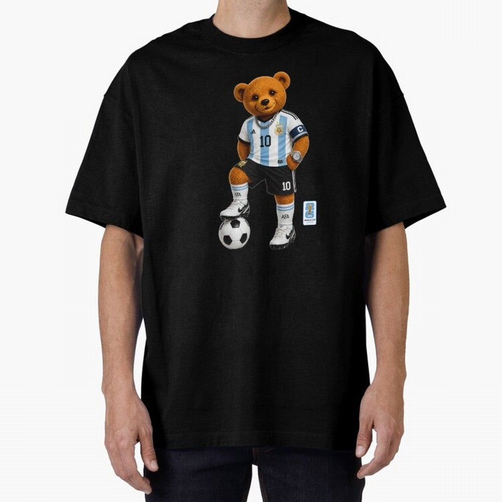 Argentina Soccer Bear World Cup Teddy Bear Oversized T-Shirt Cheer for FIFA World Cup 2026 Group Stage Celebrating Cristiano Ronaldo, Haaland and CR7, Argentina Energy, Match Day Excitement, Supporter Culture, Golden Goals and Global Football