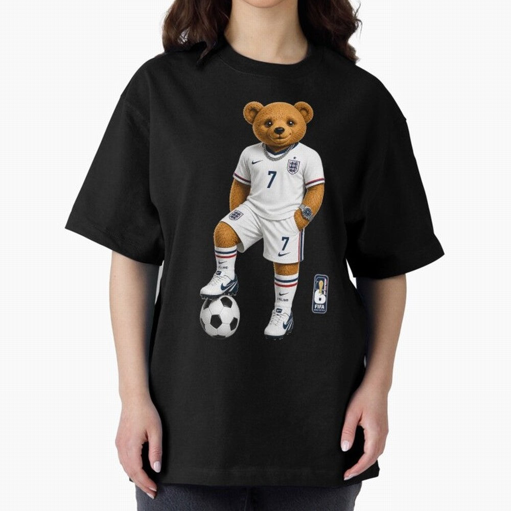 England Soccer Bear World Cup Teddy Bear Oversized T-Shirt Bring Supporter Culture to FIFA World Cup 2026 Group Stage Inspired by Haaland and Mbappe, England Energy, Champion Mindset, Group Stage Buzz, Knockout Tension and Passionate Fan Culture;