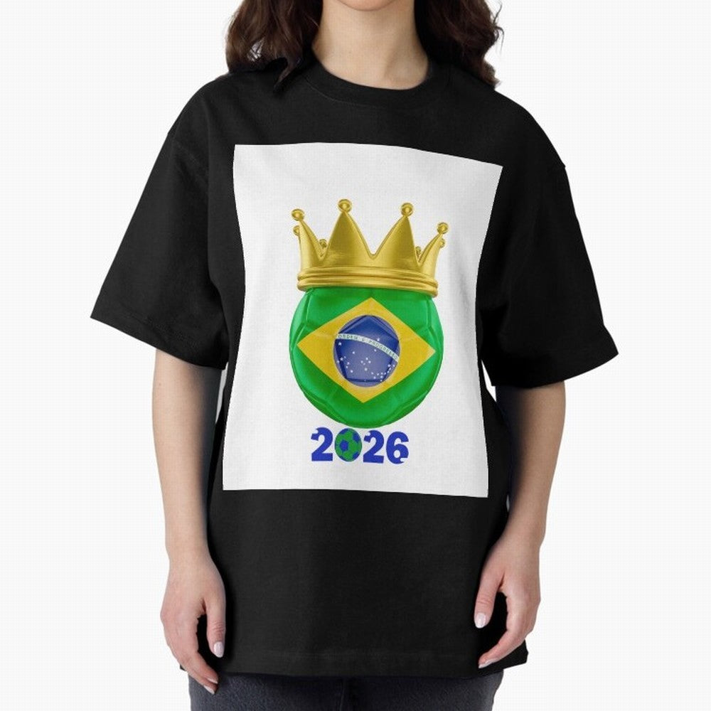 Brazil Football Champion Crown 2026 Oversized T-Shirt Capture Global Football Passion for FIFA World Cup 2026, Made for Mbappe and Neymar, Spain, Tournament Hype, Historic Matchups, Family Viewing Parties and Global Sports Pride; Great for