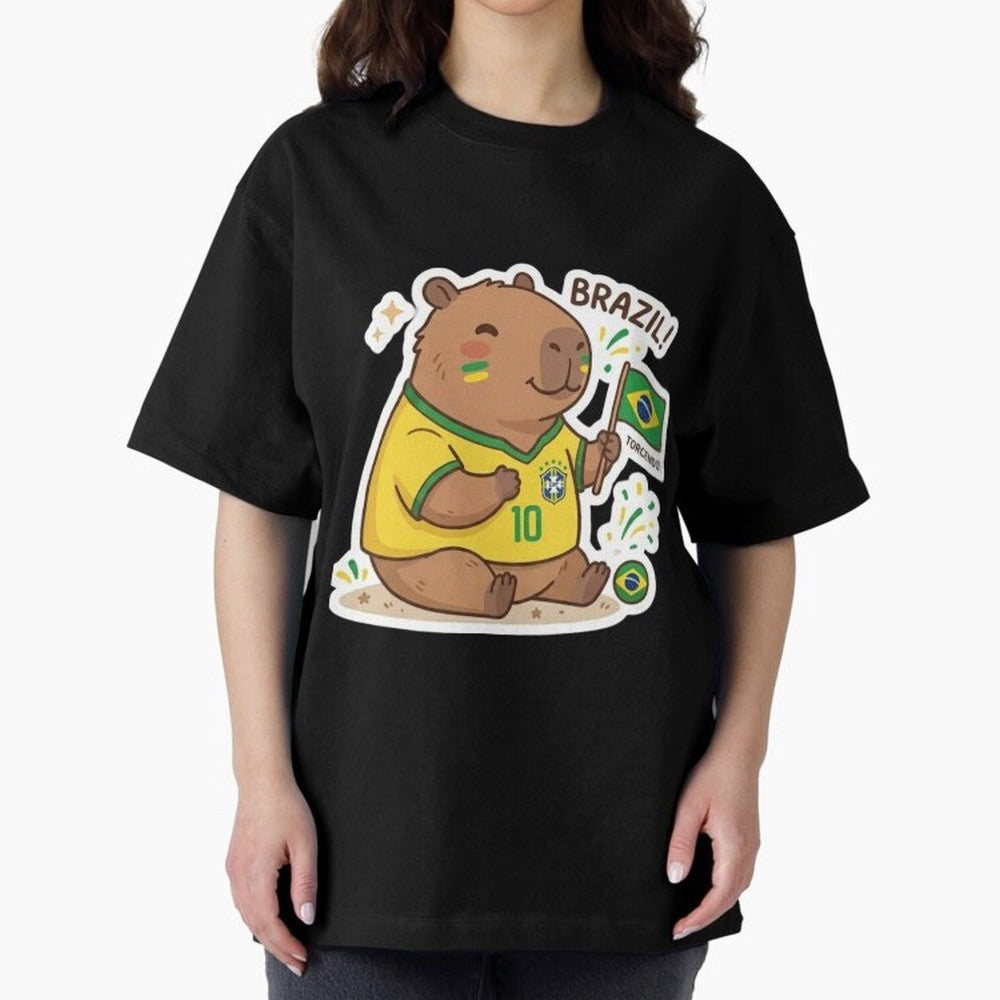 Capivara Torcedora Oversized T-Shirt Celebrate Global Passion for the FIFA World Cup 2026 USA Canada Mexico Journey through Neymar Highlights, Spain and Netherlands Pride, Football Festival Excitement, Trophy Ambitions, Country Rivalries and Star