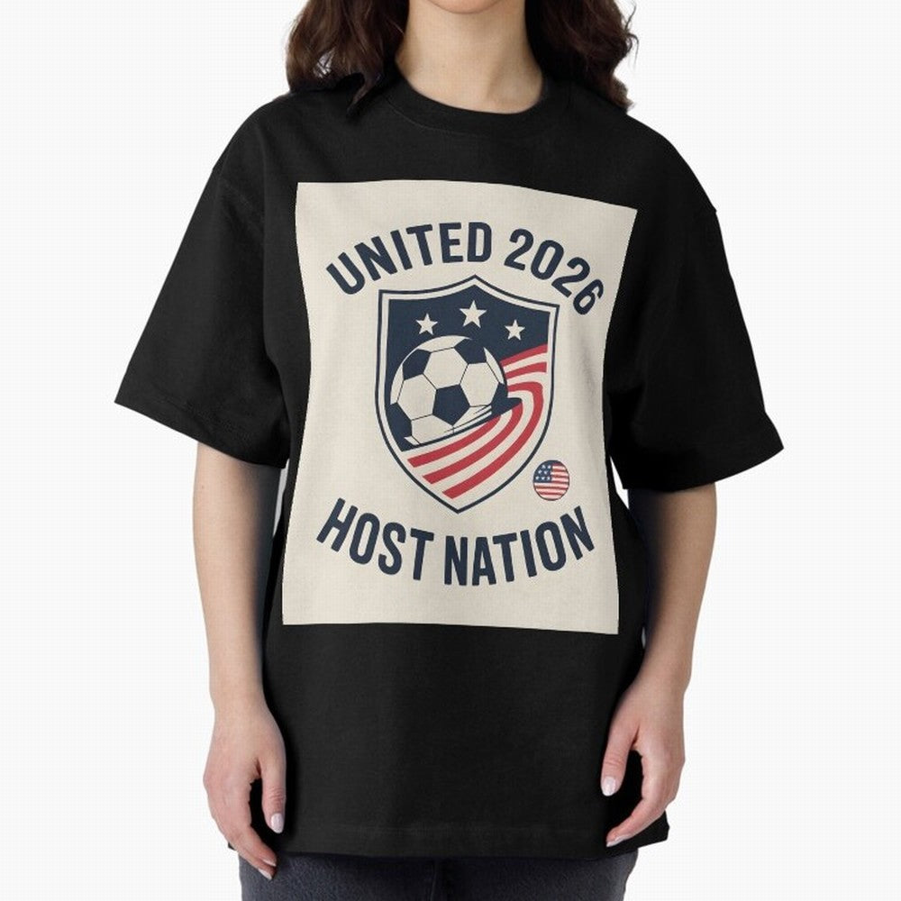 United 2026 USA World Cup Host Nation Soccer Crest T-Shirt Oversized T-Shirt Turn Up for Global Football Passion for FIFA World Cup 2026 USA Canada Mexico, Connected to Haaland and Mbappe, Spain and Netherlands, Football History, Final Match