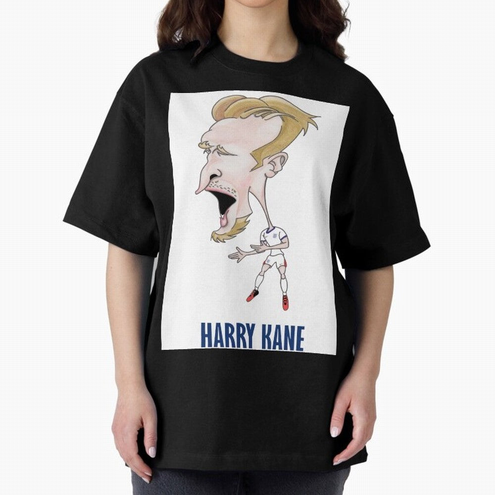 Harry Kane Caricature Print Oversized T-Shirt Represent FIFA World Cup 2026 USA Canada Mexico Spirit, with Portugal, Messi, Football Passion, Legendary Performances, Festival Vibes and Supporter Community; Perfect for Fans, Collectors, Family