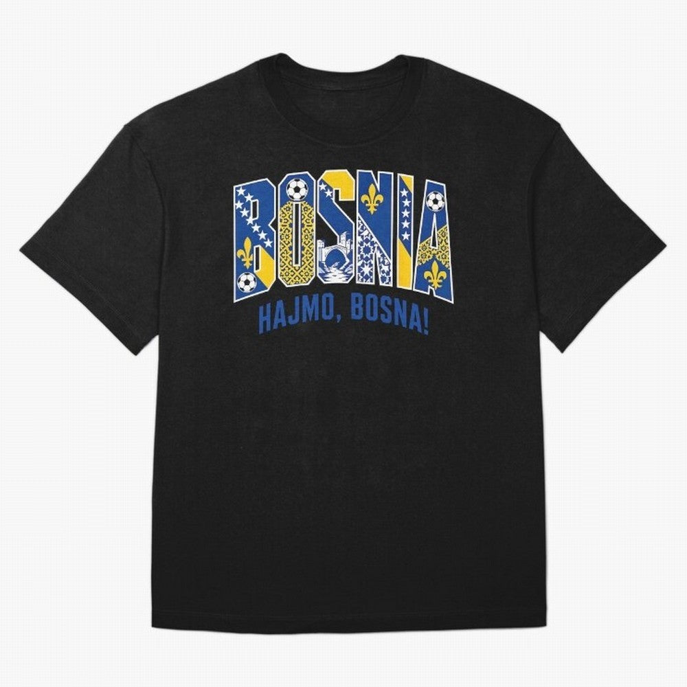 Bosnia Hajmo Bosna Football Soccer Fan Bosnian Supporter Flag Oversized T-Shirt Bring a Vintage Feel to FIFA World Cup 2026 for Fans of Messi and Cristiano Ronaldo and Spain, Bringing Fan Favorite Moments, National Team Passion, Big Match Drama and