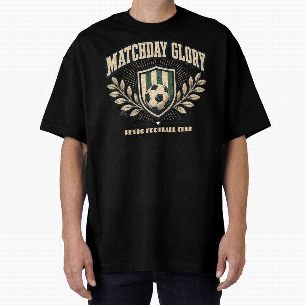 Matchday Glory Vintage Football Club Heritage Shield Emblem Oversized T-Shirt Cheer for Global Football Passion for FIFA World Cup 2026, Centered on Neymar, Haaland and Cristiano Ronaldo, Argentina and Brazil, Match Day Excitement, Supporter