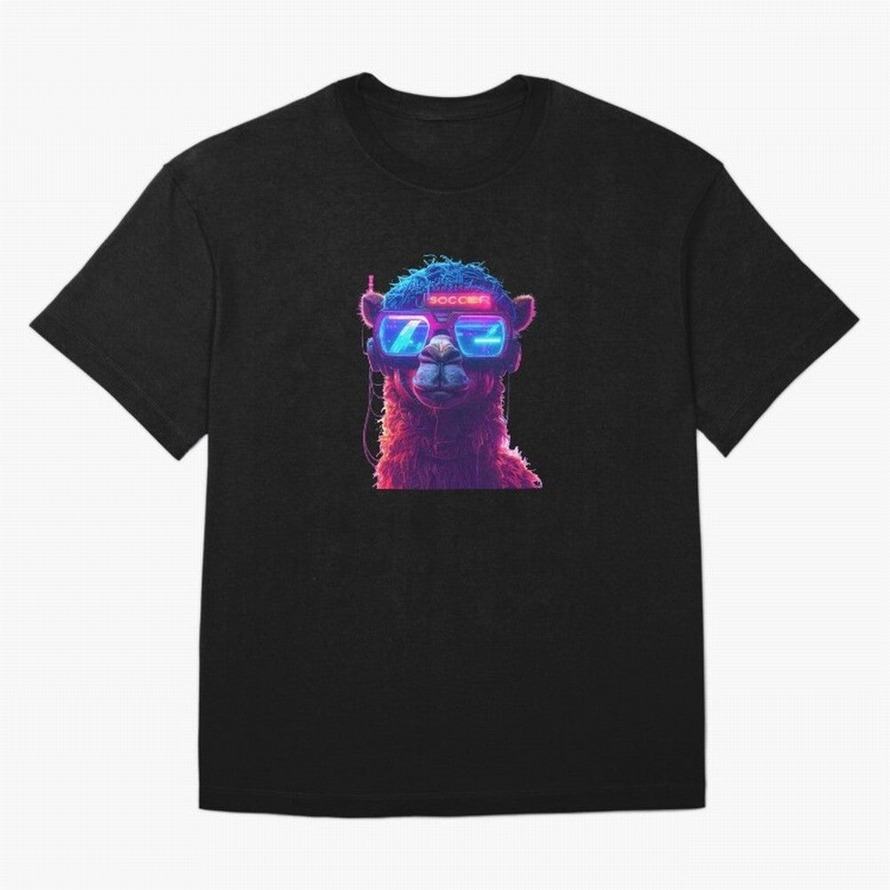 Cyberpunk Llama with Neon Soccer Vibes Oversized T-Shirt Join Supporters Worldwide for FIFA World Cup 2026 USA Canada Mexico for Fans of CR7 and Messi and England, Bringing Goal Celebration Energy, Supporter Heritage, Football Icons and Worldwide