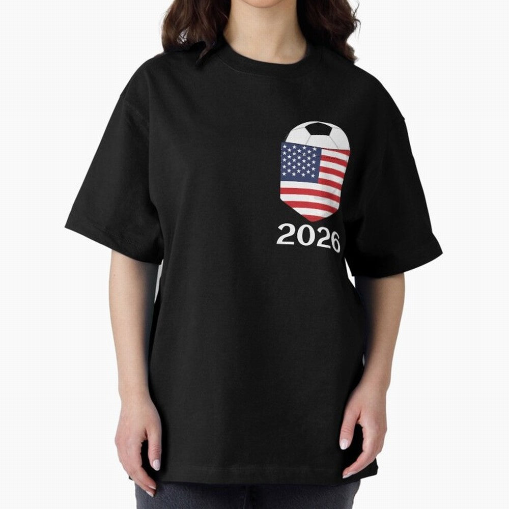 Soccer 2026 USA in the breast pocket Oversized T-Shirt Stand with FIFA World Cup 2026 USA Canada Mexico Spirit, Highlighting England, Neymar, Haaland and Cristiano Ronaldo, Retro Football Energy, Iconic Rivalries, Trophy Chase Drama and Stadium